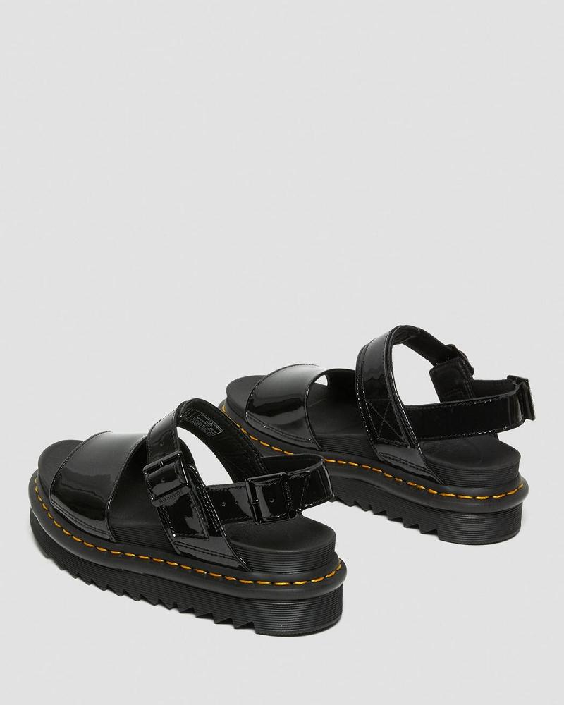 Women's Dr Martens Voss Patent Leather Strap Sandals Black | AU 330XYU